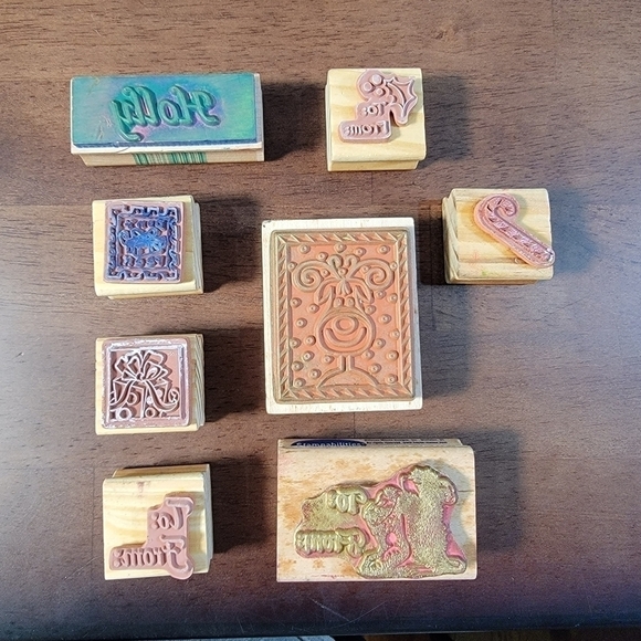 Lot of Christmas Theme Wooden Block Rubber Stamps Crafting Stamping Gift tags - Picture 2 of 10